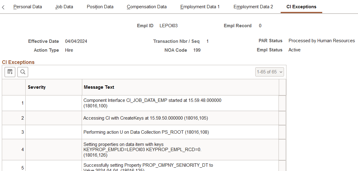 CI Exceptions page CI Exceptions page