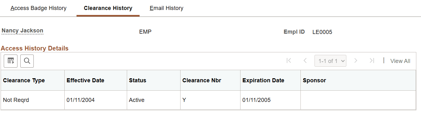 Clearance History page