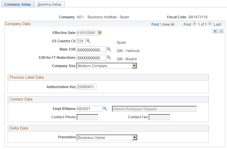 Company Setup page
