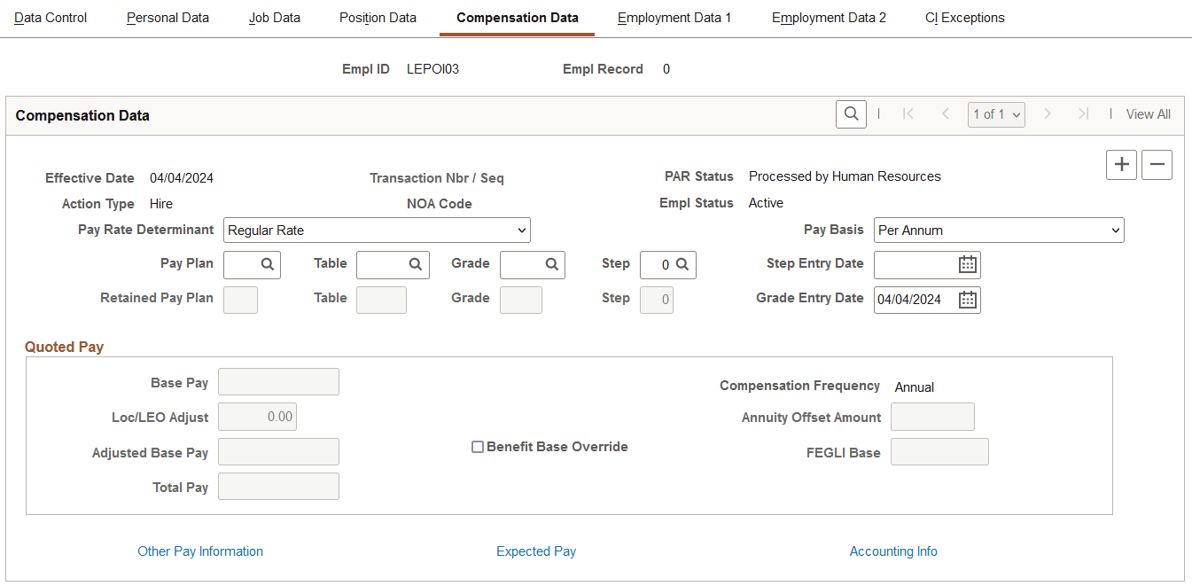 Compensation Data page Compensation Data page