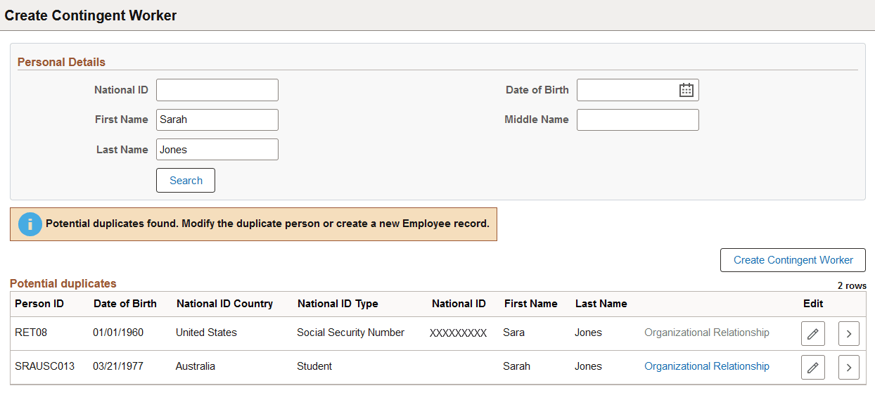Create Contingent Worker page Create Contingent Worker page
