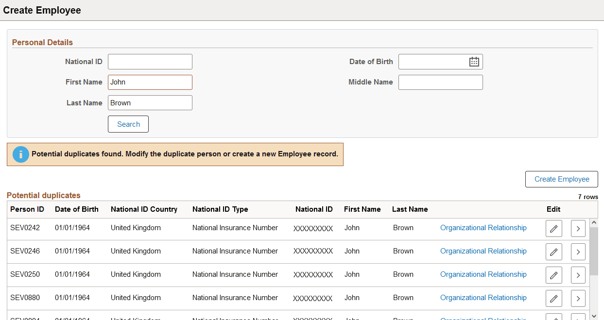 Create Employee page Create Employee page