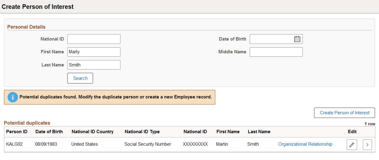 Create Person of Interest page Create Person of Interest page
