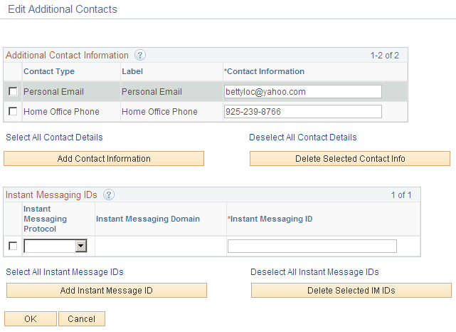Edit Additional Contacts page