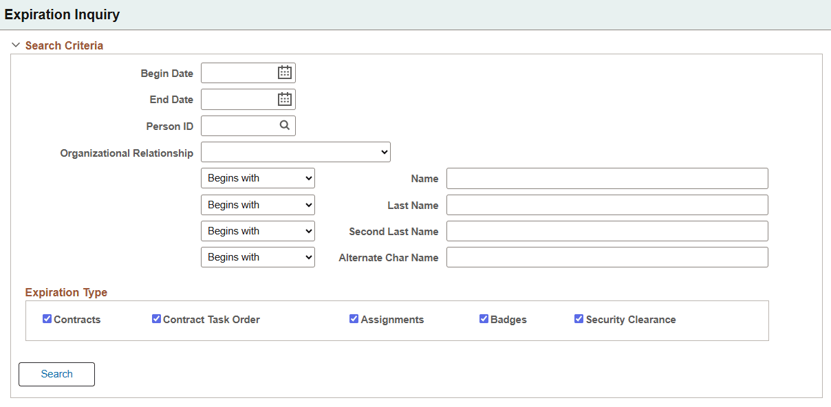 Expiration Inquiry page