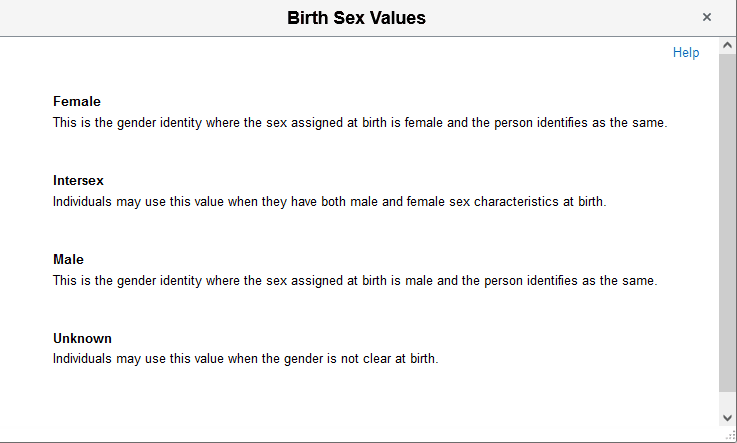 <Gender Field> Value page <Gender Field> Value page