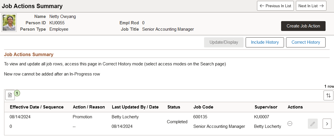 Job Actions Summary page Job Actions Summary page