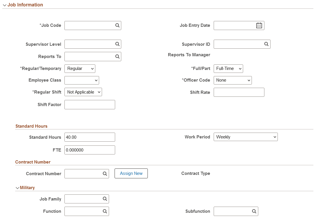 Job Data Page - Job Information Section Job Data Page - Job Information Section