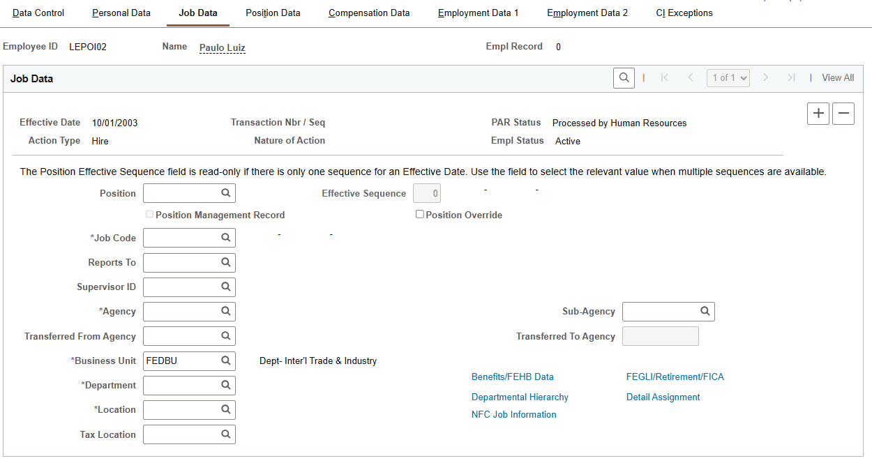 Job Data page Job Data page