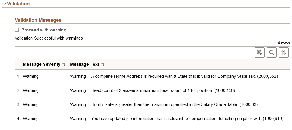 Job Data Page - Validate Section with warning messages Job Data Page - Validate Section with warning messages