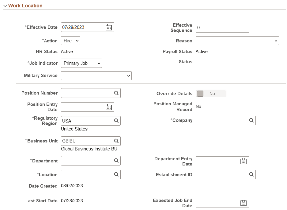 Job Data Page - Work Location Section (1 of 2) Job Data Page - Work Location Section (1 of 2)