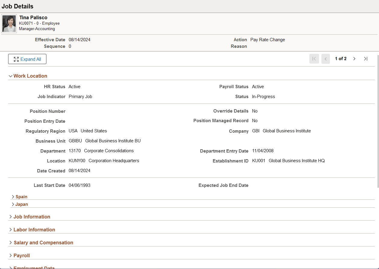Job Details page Job Details page