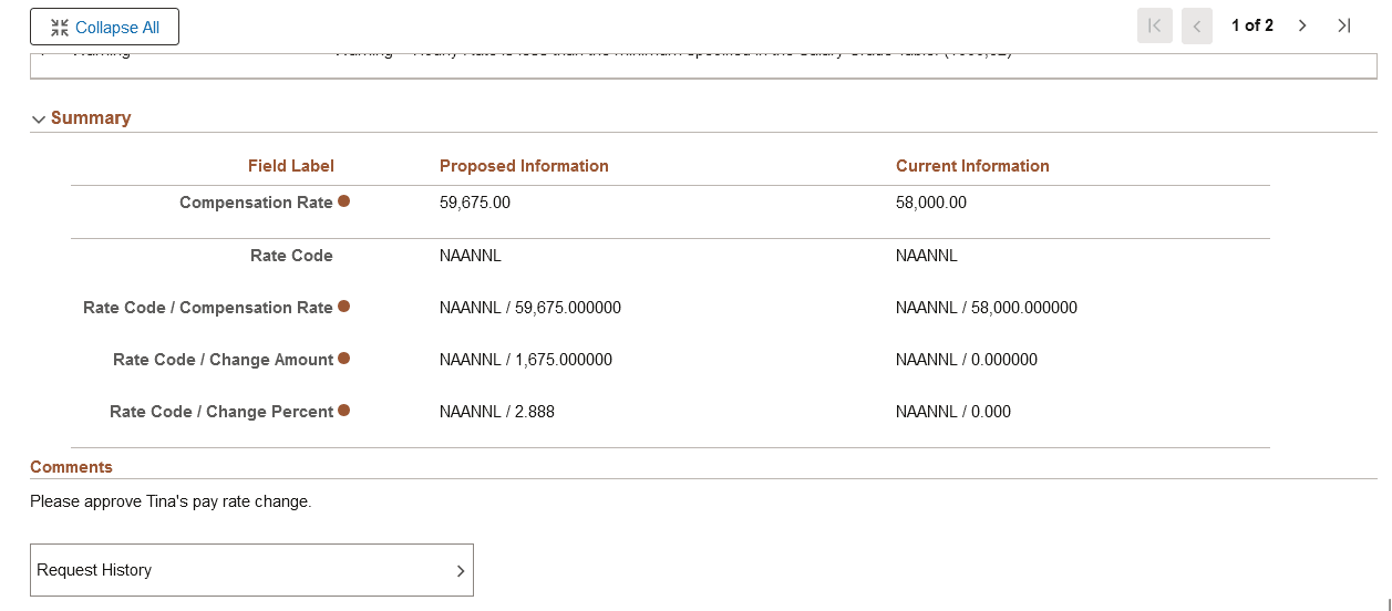 Job Details page showing the Request History option for comments Job Details page showing the Request History option for comments