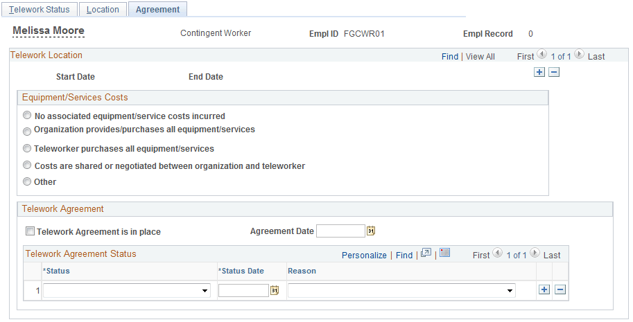 Maintain Teleworkers - Agreement page Maintain Teleworkers - Agreement page