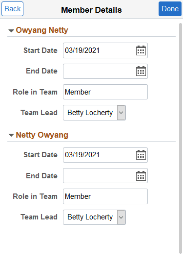 Member Details page Member Details page