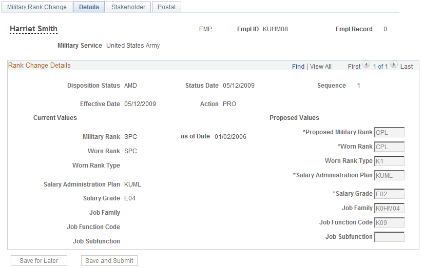 Military Rank Change - Details page Military Rank Change - Details page