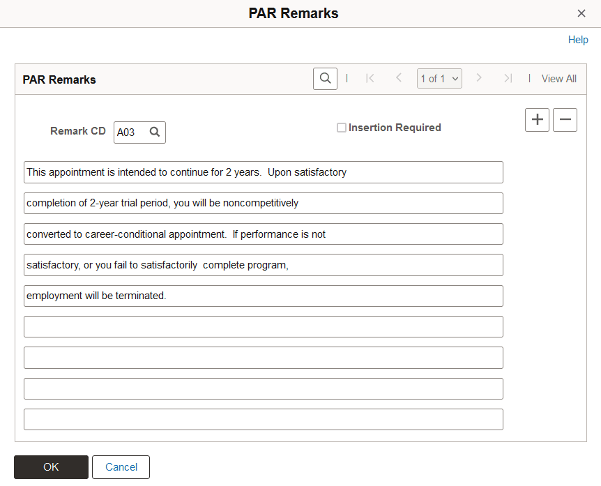 PAR Remarks page PAR Remarks page