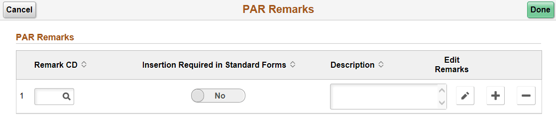 PAR Remarks page