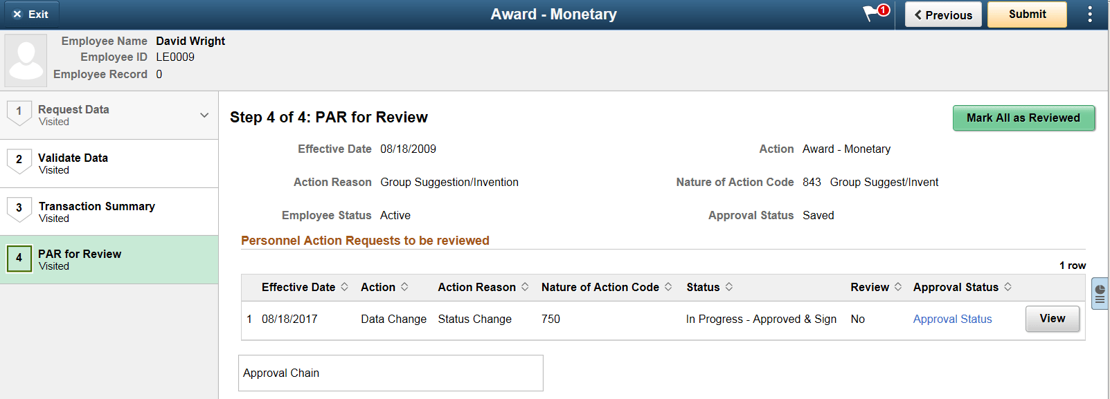 PAR for Review page