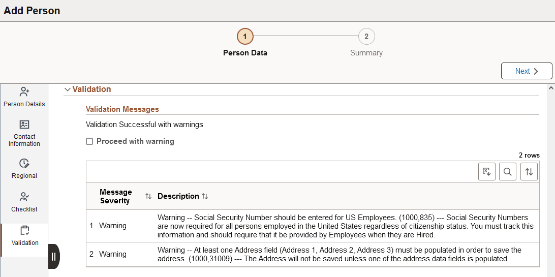 Person Data Page - Validation Page Person Data Page - Validation Page