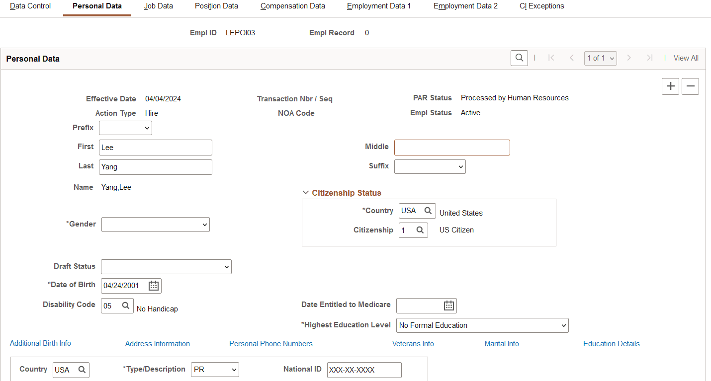Personal Data page Personal Data page
