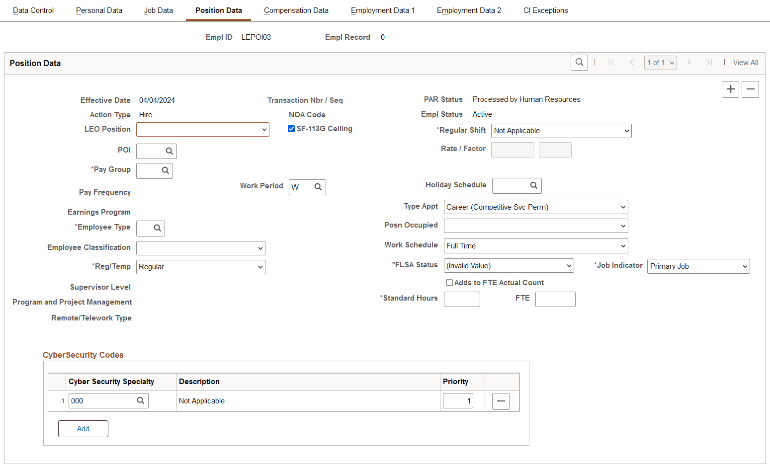 Position Data page Position Data page