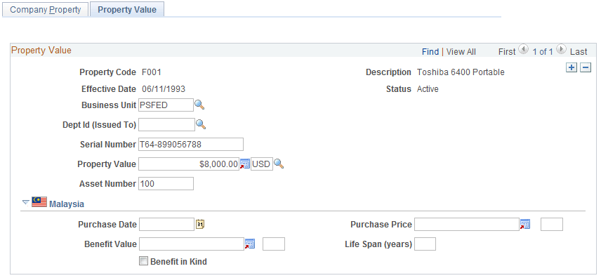 Property Value page