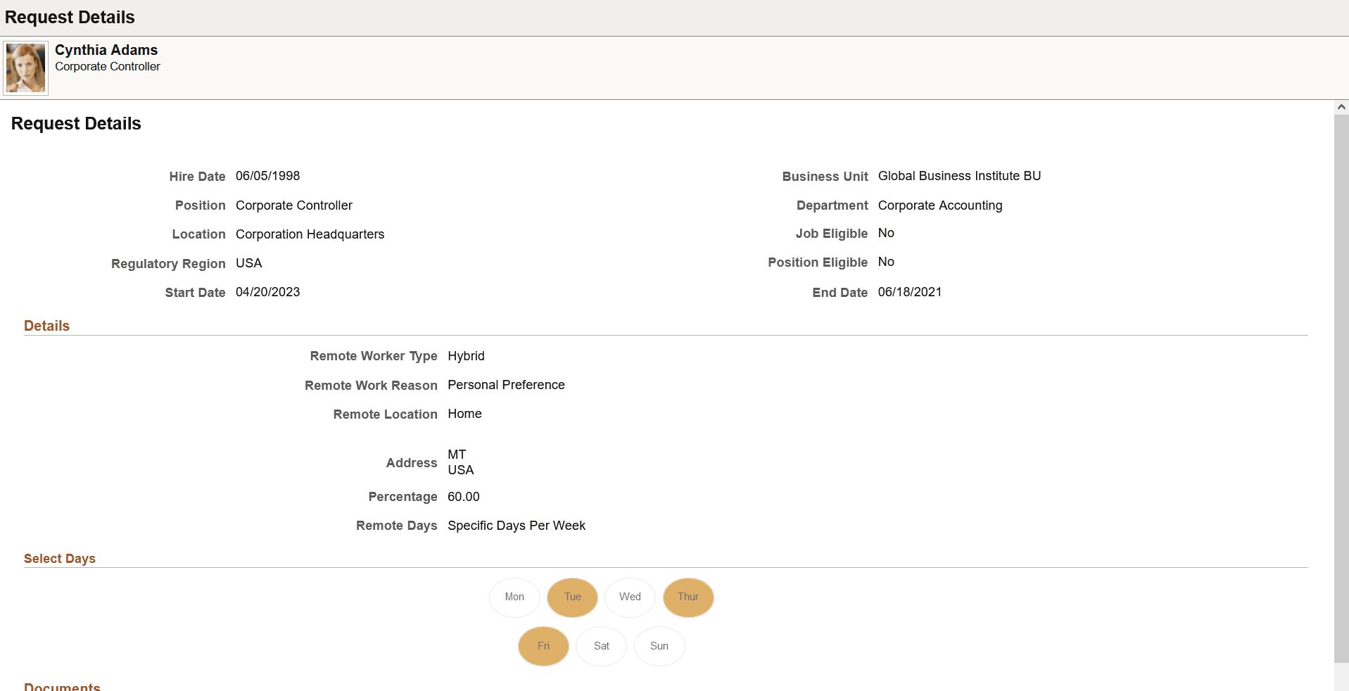 Request Details page
