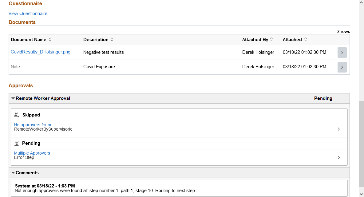 Remote Worker page accessible from the Pending Approvals - Remote Worker page