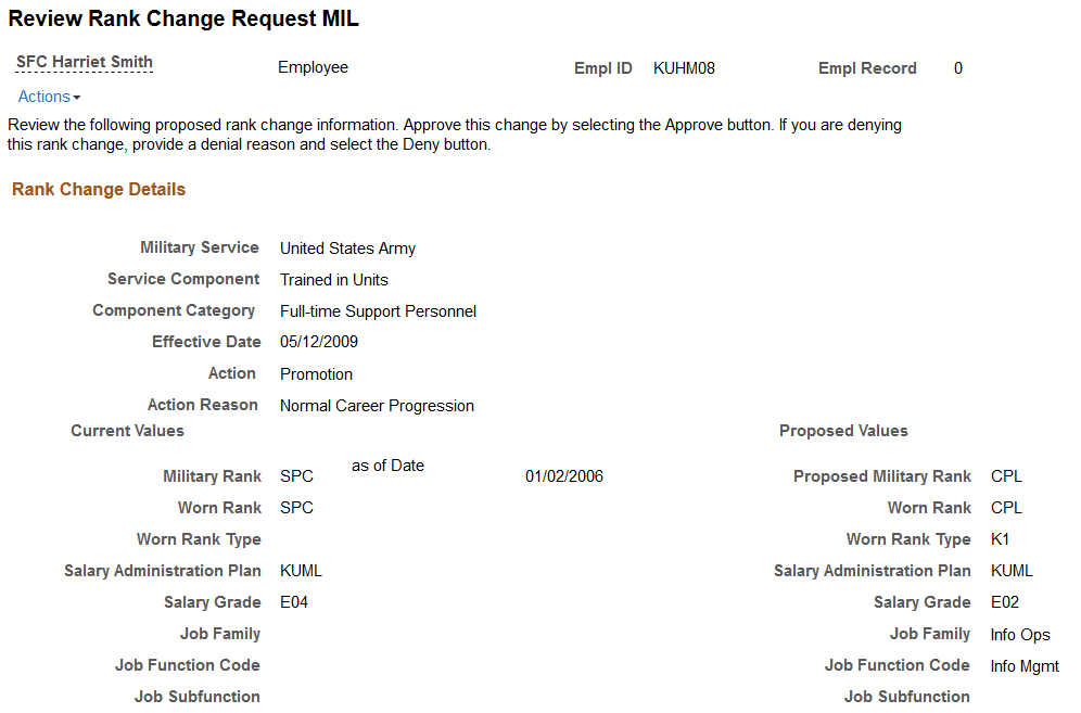 Review Military Rank Change page (1 of 2) Review Military Rank Change page (1 of 2)