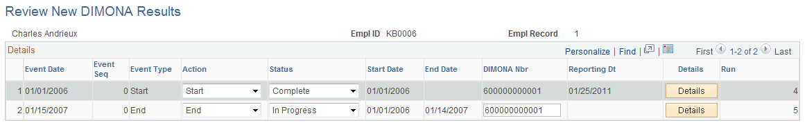 Review New DIMONA Results page
