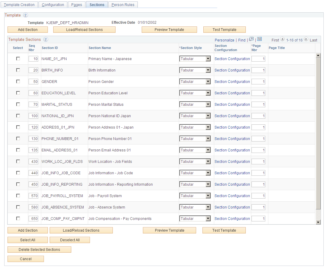 Smart HR Template Creation - Sections page Smart HR Template Creation - Sections page