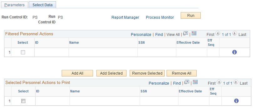 Select Data page