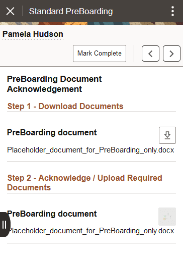 (Smartphone) PreBoarding Document Acknowledgement page