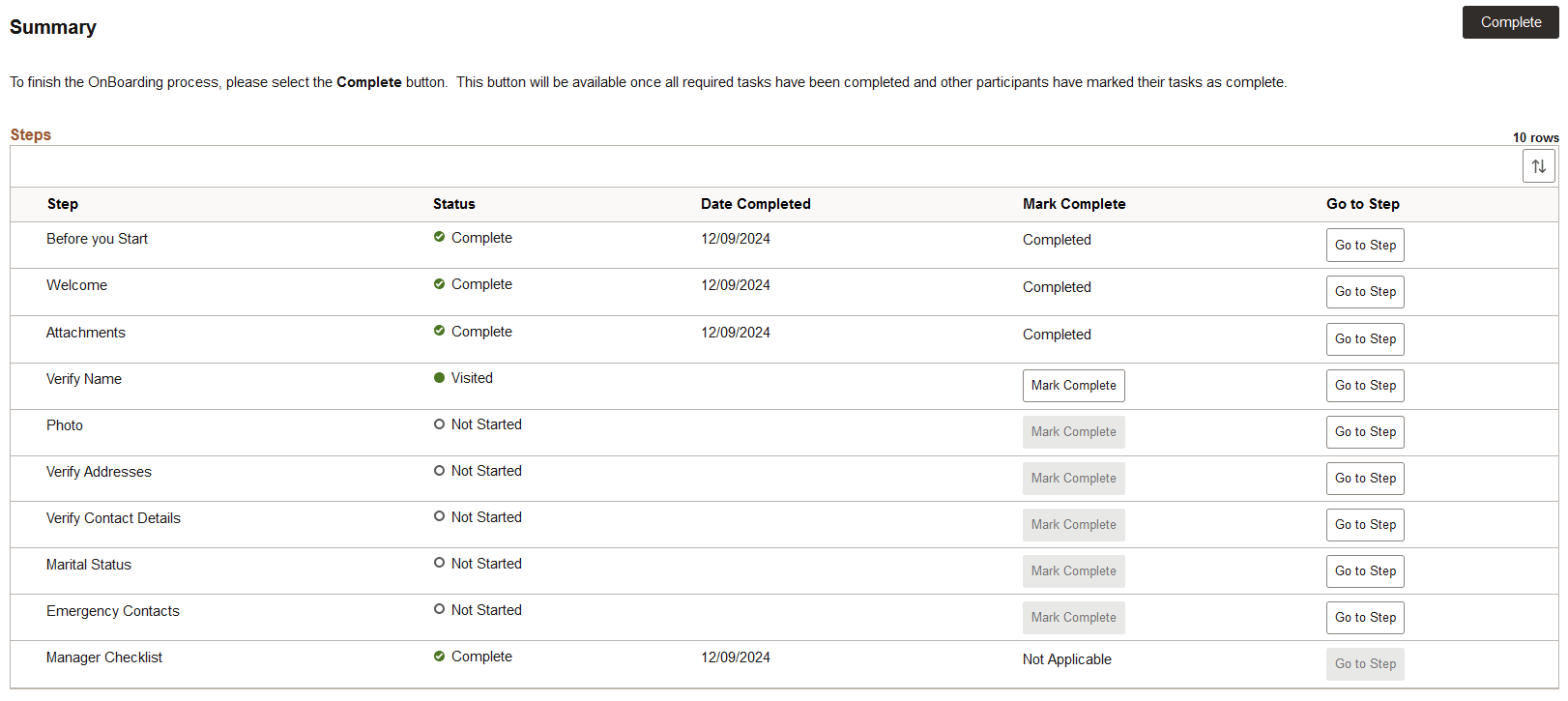 Summary page for the employee when completing a multi-participant activity guide Summary page for the employee when completing a multi-participant activity guide