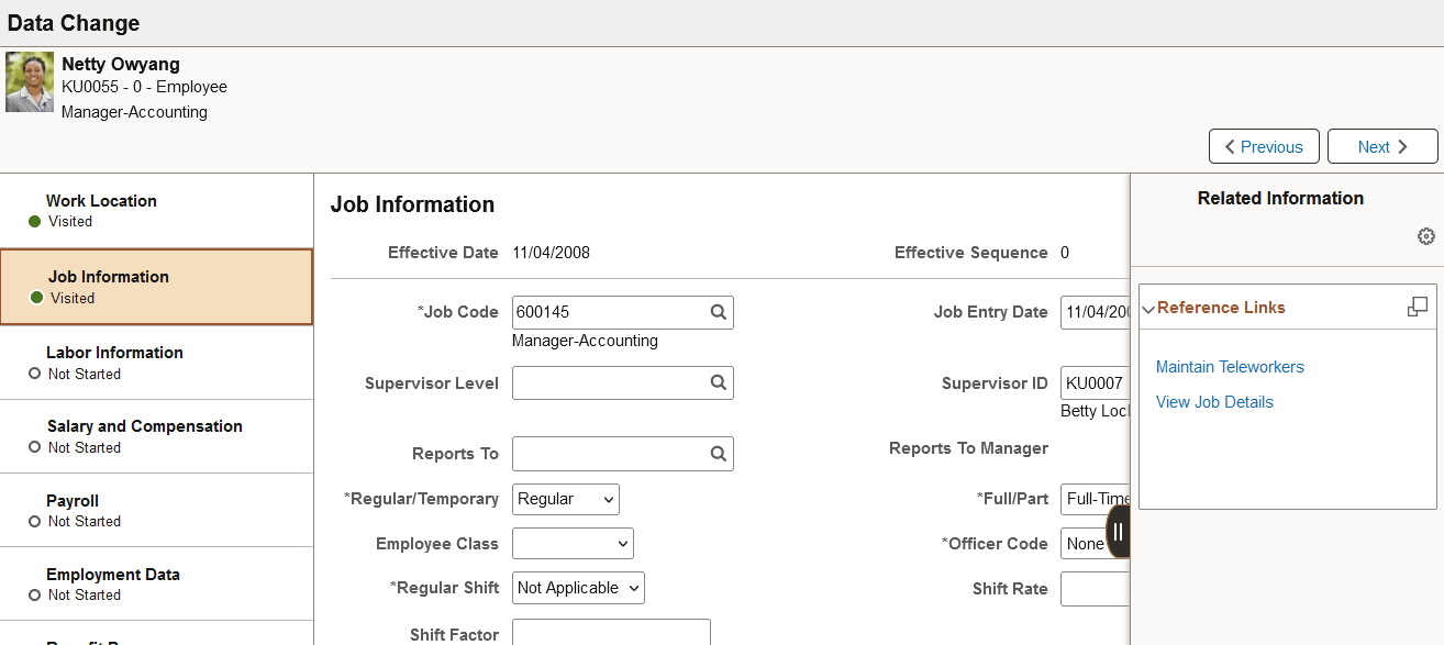 Supplementary panel options for the Manage Job Data pages Supplementary panel options for the Manage Job Data pages