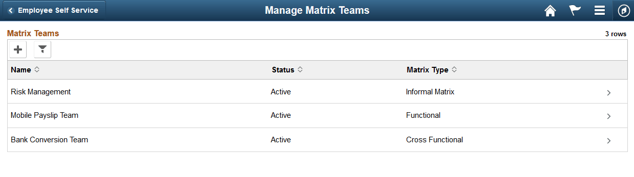 (Tablet) Manage Matrix Teams page (Tablet) Manage Matrix Teams page
