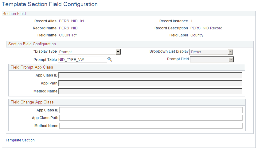 Template Section Field Configuration page Template Section Field Configuration page