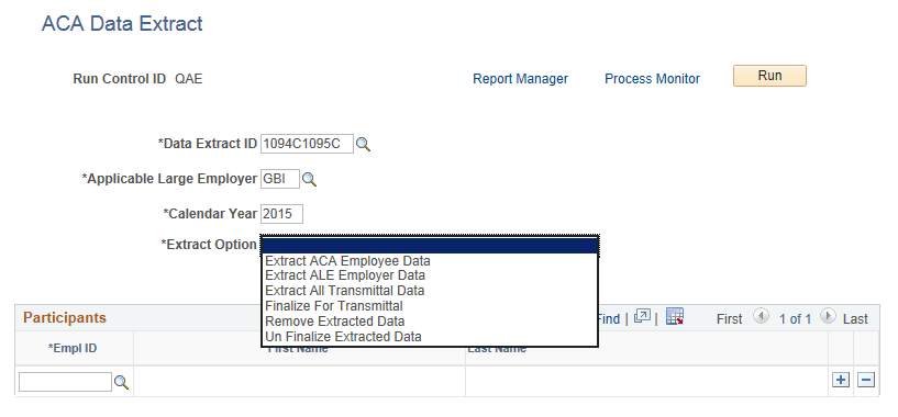ACA Data Extract page ACA Data Extract page