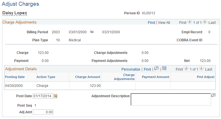 Adjust Charges page Adjust Charges page