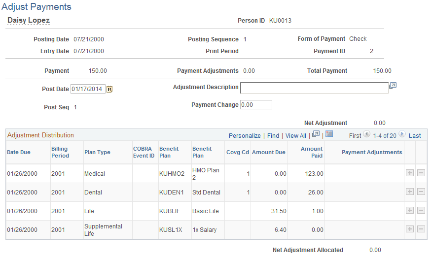 Adjust Payments page Adjust Payments page