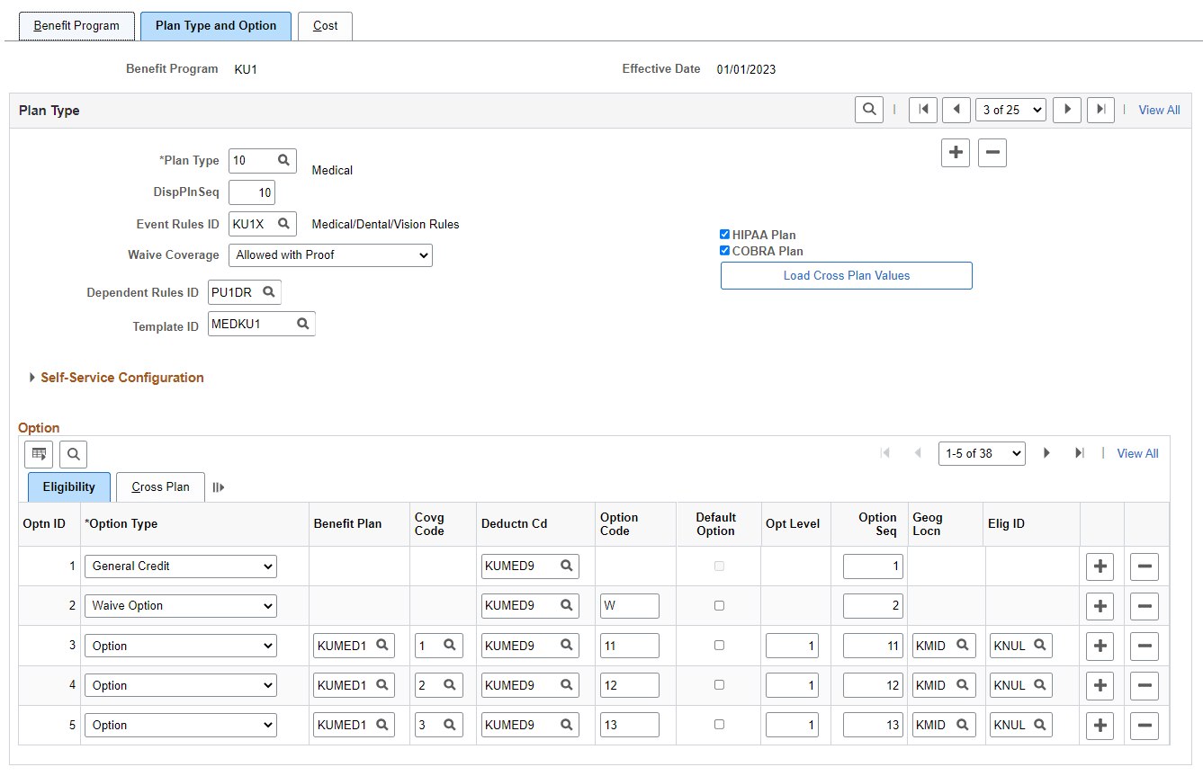 Benefit Program Table – Plan Type and Option tab part1