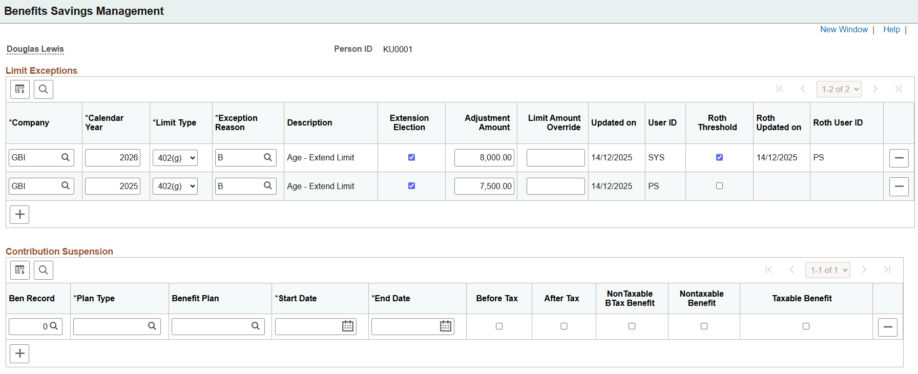Benefits Savings Management Page