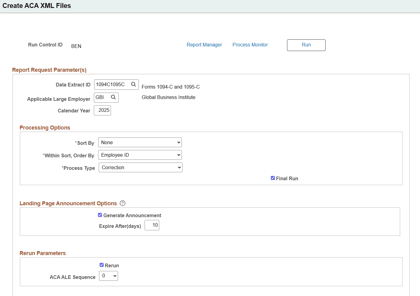 Create ACA XML Files Page (1 of 2)
