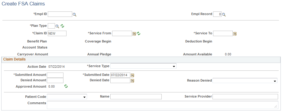Create FSA Claims page Create FSA Claims page