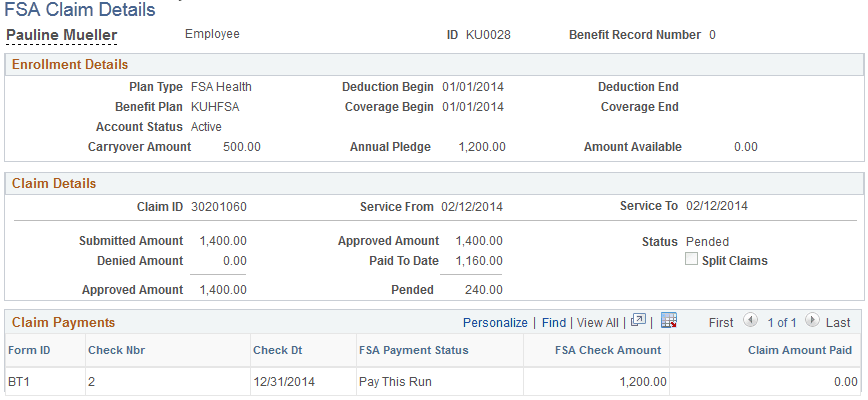FSA Claim Details page FSA Claim Details page