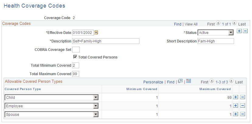 Health Coverage Codes page