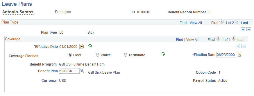 Leave Plans page