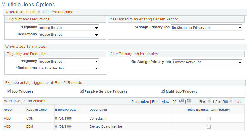 Multiple Jobs Options page