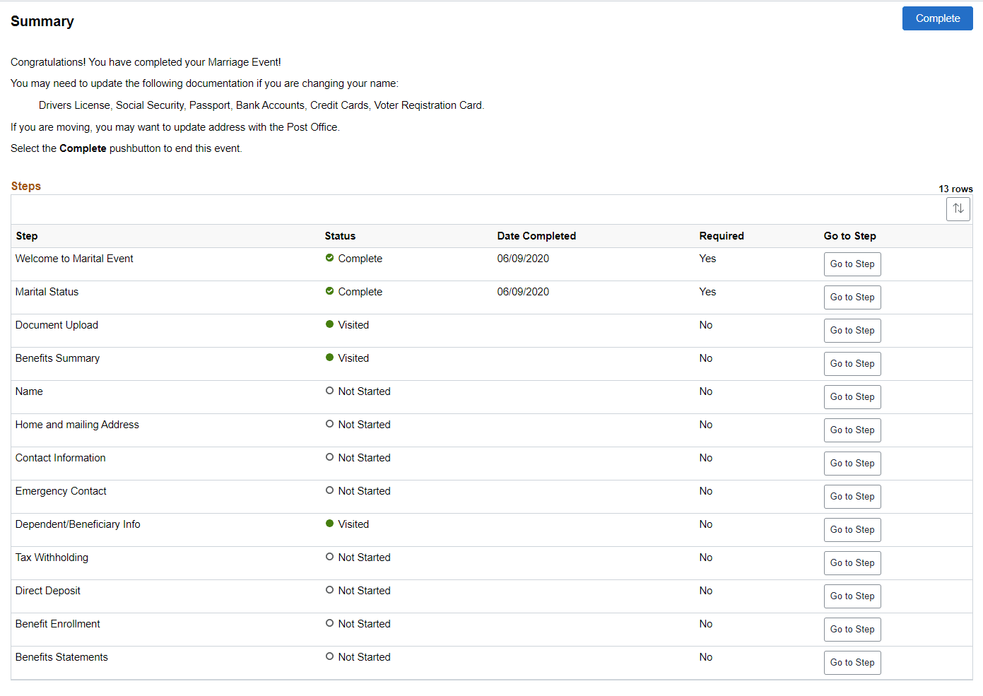 Using the PeopleSoft Fluid User Interface to Enter Life Events